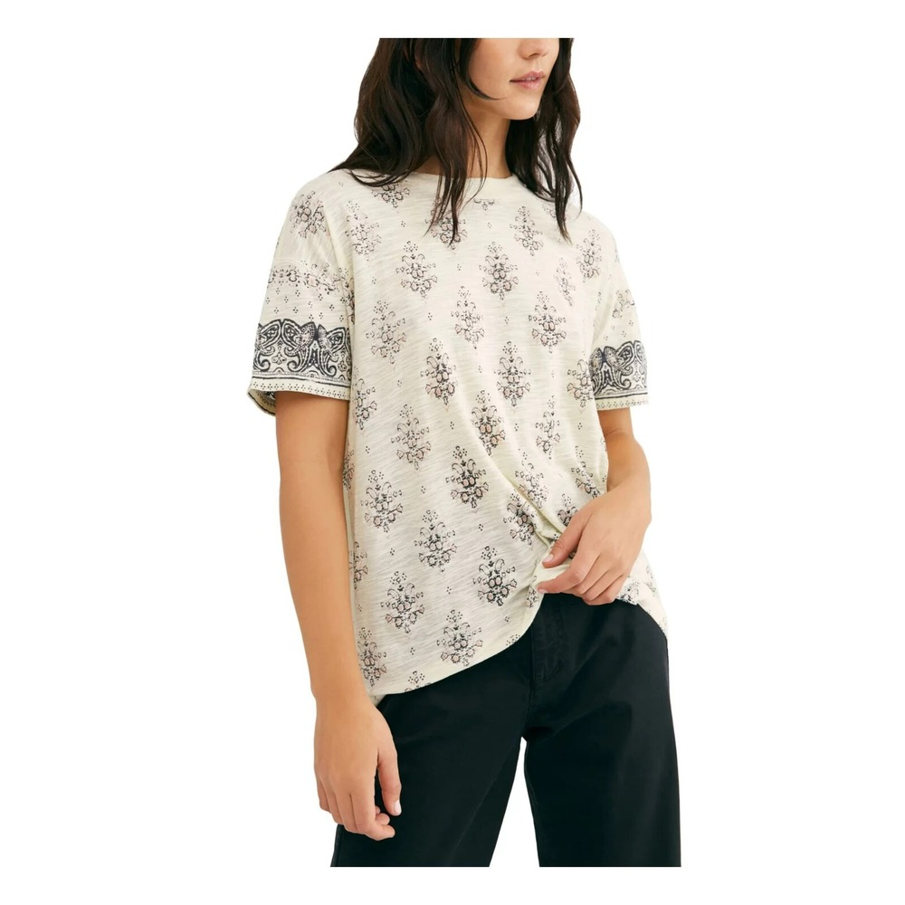Free People Womens Short Sleeve‎ Maybelle Camo-Print T-Shirt Top White Size XS